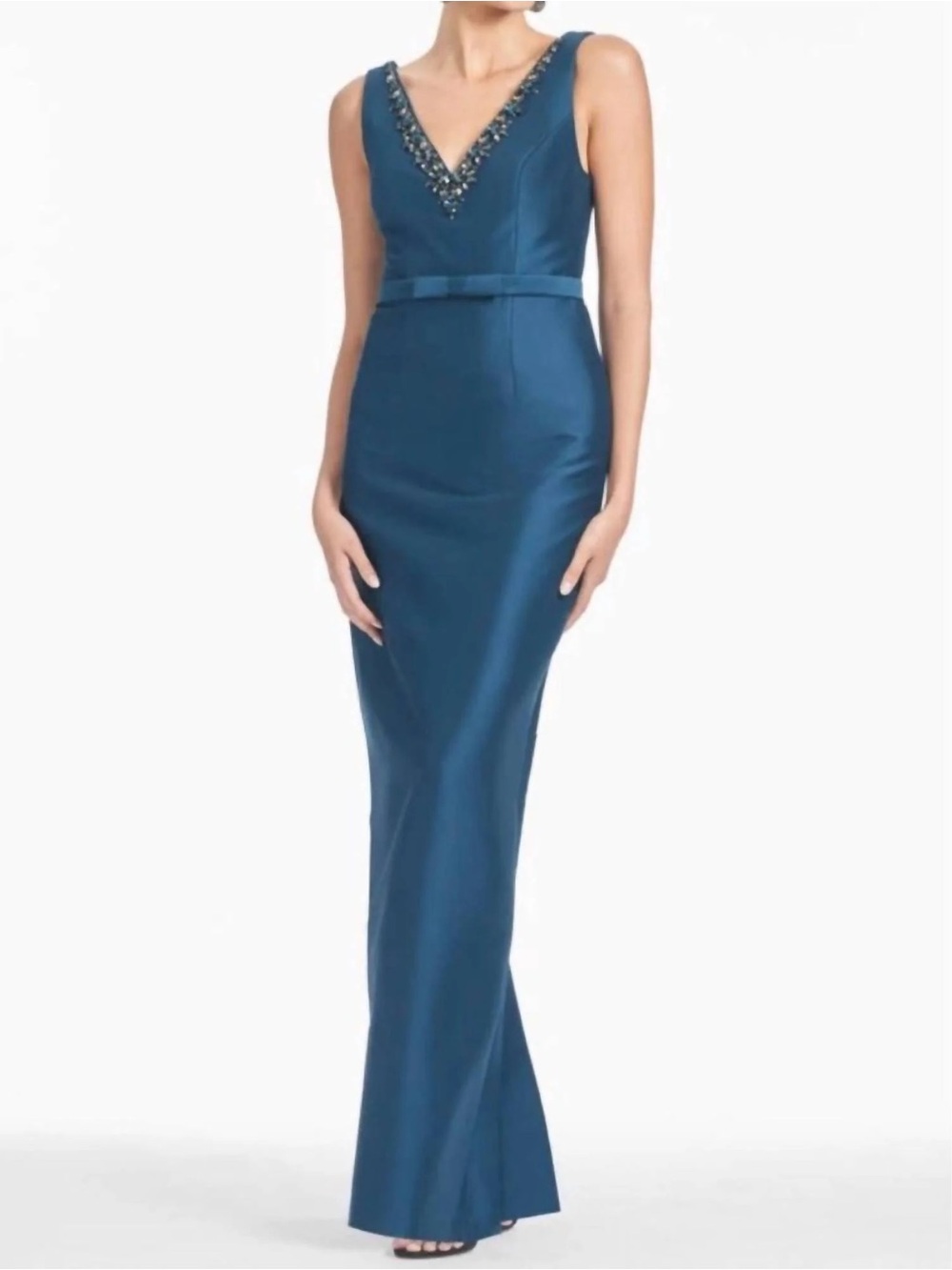 NWT Sachin & Babi Sleeveless Teal Beaded V-Neck Gown Size 4